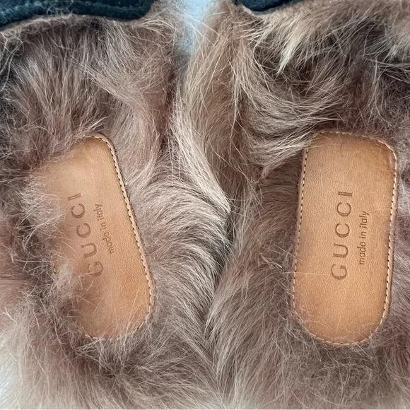 GUCCI || Princetown Fur Black Velvet Horsebit Mules Flats Slides Slippers US 7 - Picture 5 of 9